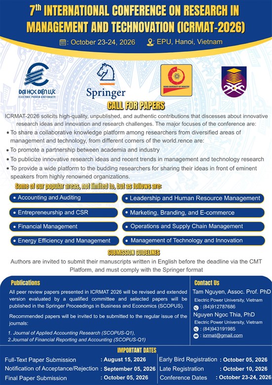 THÔNG BÁO MỜI VIẾT BÀI THAM DỰ HỘI THẢO KHOA HỌC QUỐC TẾ ICRMAT 2026