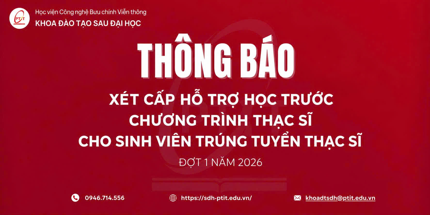 Thông báo Về việc xét cấp hỗ trợ học trước chương trình thạc sĩ cho sinh viên trúng tuyển thạc sĩ đợt 1 năm 2026